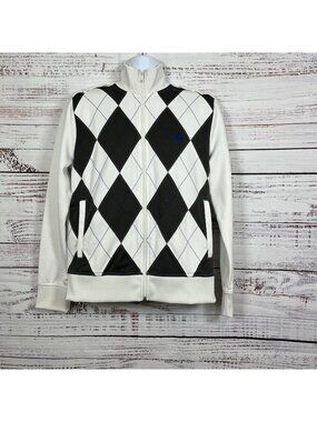 Express White Gray Argyle Full Zip Long Sleeve Jacket